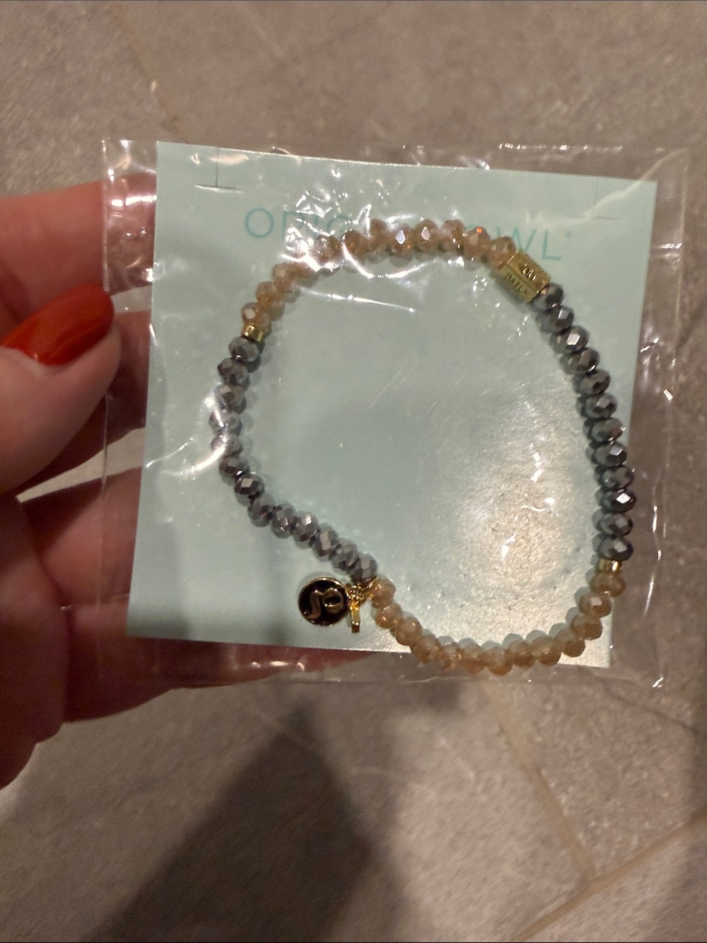 Origami Owl Two-Tone Faceted Bead Bracelet - Gray & Champagne